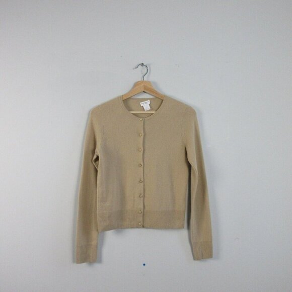 Club Monaco 100% Cashmere Long Sleeve Cardigan Womens S Beige Stretch Button 148 - Picture 1 of 9